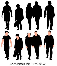 vector, on a white background, a set of silhouettes of people who go