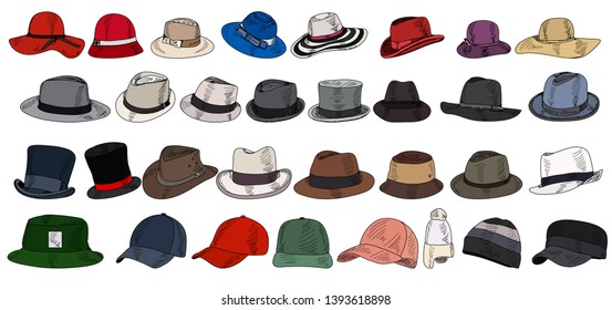 vector on a white background set of men's and women's hats