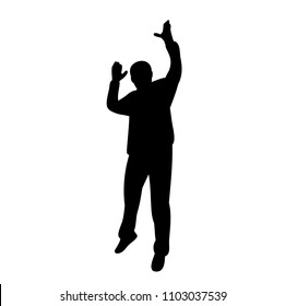 vector, on white background, silhouette man jumping up