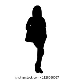vector, on white background, silhouette of girl with bag