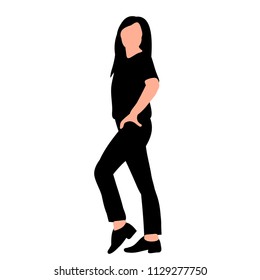 vector, on white background, silhouette of a girl is standing