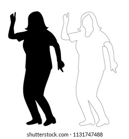 vector, on white background, silhouette, outline one girl is happy