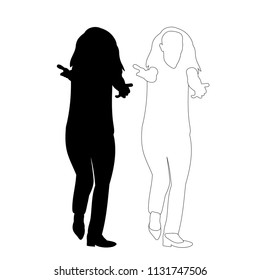 vector, on white background, silhouette, outline one girl, hands