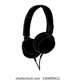 vector, on white background silhouette of headphones, music