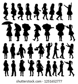 vector, on white background, silhouette of a child, set, collection