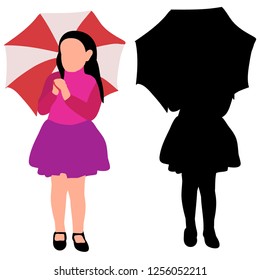 vector, on a white background, silhouette of a child, a girl with an umbrella