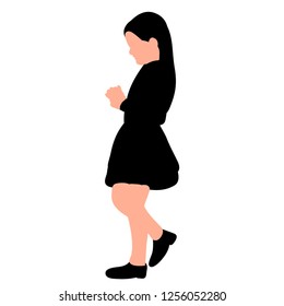vector, on a white background, silhouette of a child girl walking