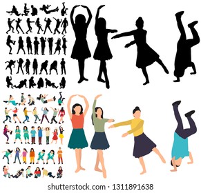 vector on white background, silhouette people dancing set