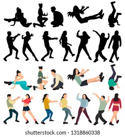 vector, on a white background, silhouette people dancing, set, collection