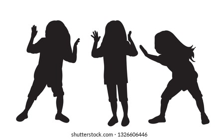 vector, on a white background, silhouette black child girl dancing