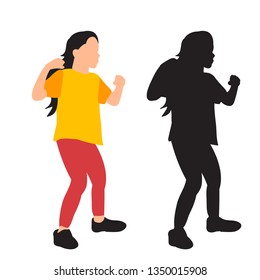 vector, on a white background, silhouette of a dancing child