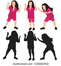 vector, on a white background, silhouette of a dancing child 