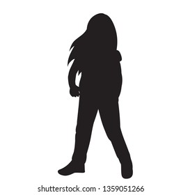 vector, on a white background, silhouette of a dancing child girl