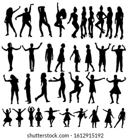 vector, on a white background, silhouette of a dancing girl, set, collection