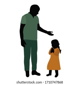 vector, on a white background, silhouette in colored clothes man and child