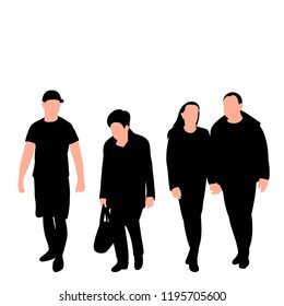 vector, on a white background, silhouettes of people who go