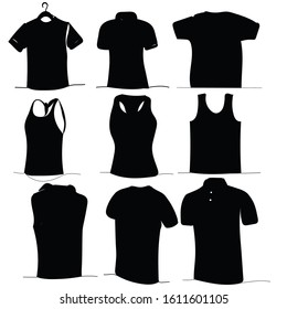 vector, on a white background, simple silhouette of a t-shirt, set