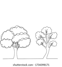 vector, on a white background, a single continuous line drawing of trees growing