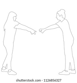 vector, on white background, sketch of a girl pulling her hands