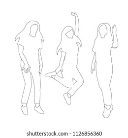 vector, on white background, sketch of a girl jumping