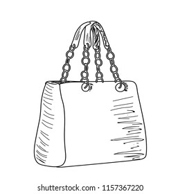 vector, on white background, sketch of a hand holding a lady bag