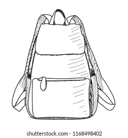 vector, on white background sketch of a hand-held backpack