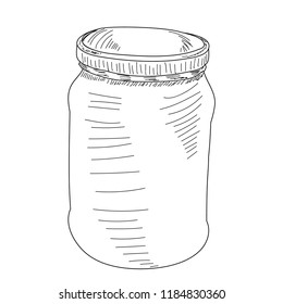 vector, on white background, sketch of glass jar with lid
