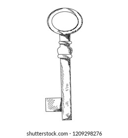 vector, on white background, sketch of an old key