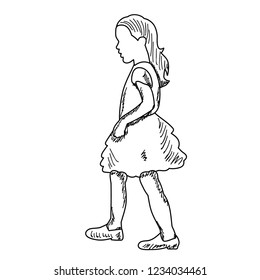vector, on white background, sketch, lines, child, girl