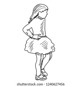 vector, on white background, sketch, simple lines baby, girl
