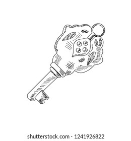 Vector, on white background, sketch, hatching key vintage