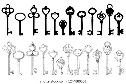 vector, on white background, sketch, lines simple key, vintage, set, collection