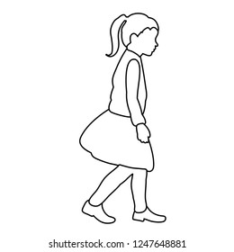 vector, on a white background, sketch, simple lines, child girl goes