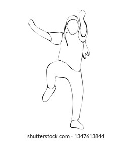 vector on a white background, sketch girl dancing