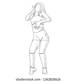 vector, on a white background, sketch of a girl dancing