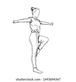 vector, on a white background, sketch with lines, dancing girl