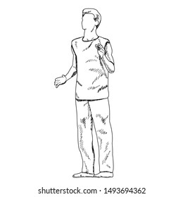 vector, on a white background, sketch with lines, dancing guy