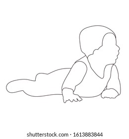 vector, on a white background, sketch, outline, little child boy lies