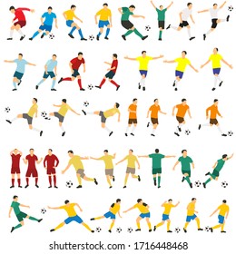 vector, on a white background, soccer players in a flat style, set