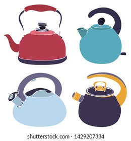 vector, on white background, teapot with handle, collection set