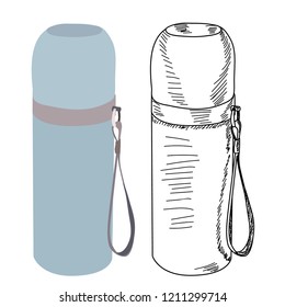 vector, on white background, thermos for drinks, hot