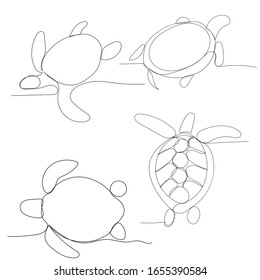 vector, on a white background, turtles continuous line drawing