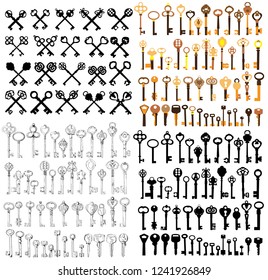 vector, on white background, vintage key, set, collection
