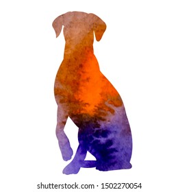 vector, on a white background, watercolor silhouette of a dog