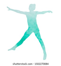 vector, on a white background, watercolor green silhouette girl dancing