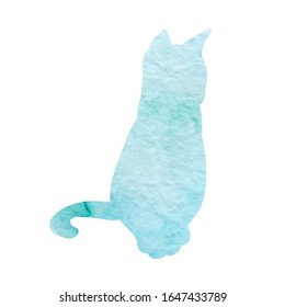 vector, on a white background, watercolor blue silhouette of a cat, sits