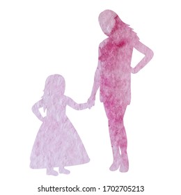 vector, on a white background, watercolor silhouette of mother and daughter