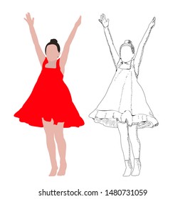 vector, on a white background, without face, dancing little girl