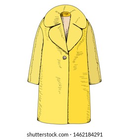 vector, on white background, women fashion coat, autumn, yellow
