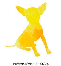vector, on a white background, yellow watercolor silhouette of a dog